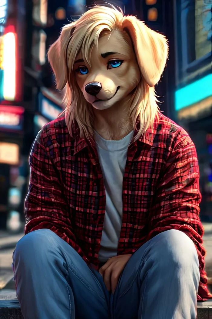 Фурри арт от Wolfmks #309 Who is this? - Моё, Арты нейросетей, Фурри, Furry Art, Furry Dog, Длиннопост