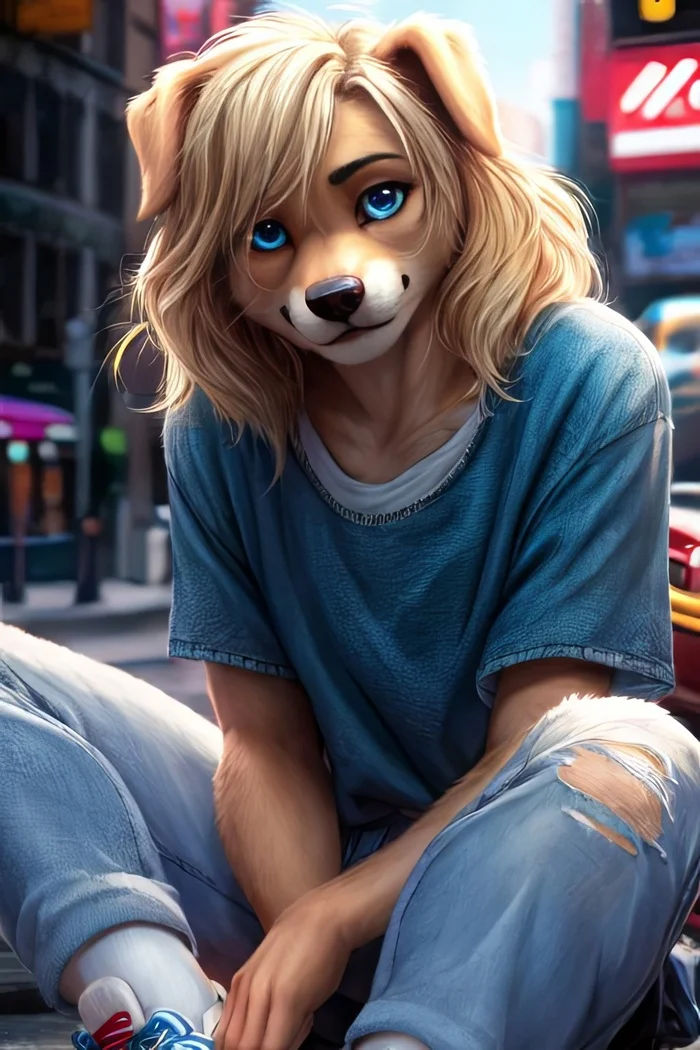 Фурри арт от Wolfmks #309 Who is this? - Моё, Арты нейросетей, Фурри, Furry Art, Furry Dog, Длиннопост