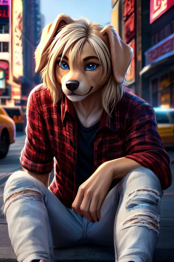 Фурри арт от Wolfmks #309 Who is this? - Моё, Арты нейросетей, Фурри, Furry Art, Furry Dog, Длиннопост