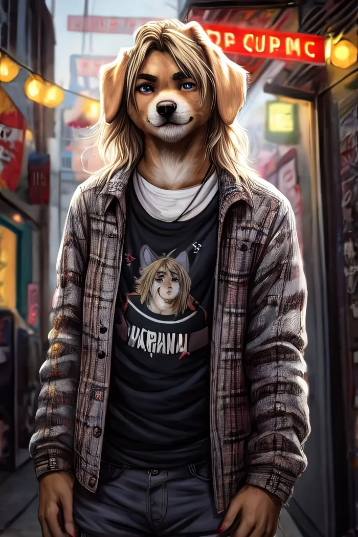 Фурри арт от Wolfmks #309 Who is this? - Моё, Арты нейросетей, Фурри, Furry Art, Furry Dog, Длиннопост