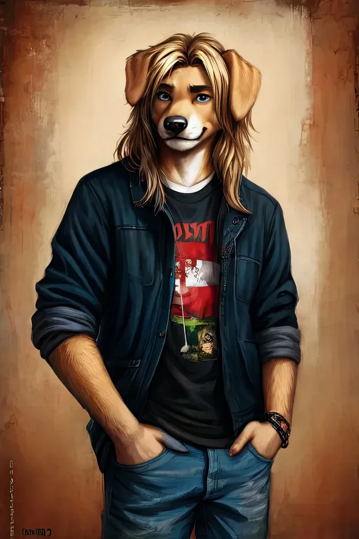 Фурри арт от Wolfmks #309 Who is this? - Моё, Арты нейросетей, Фурри, Furry Art, Furry Dog, Длиннопост