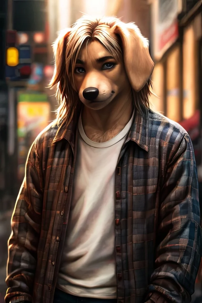 Фурри арт от Wolfmks #309 Who is this? - Моё, Арты нейросетей, Фурри, Furry Art, Furry Dog, Длиннопост