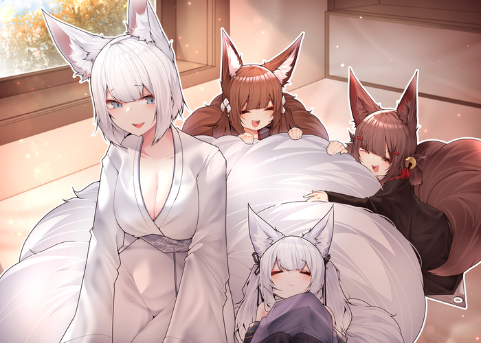    Samip, , , Anime Art, Azur Lane, Animal Ears, , , Amagi, Akagi, Kaga,   