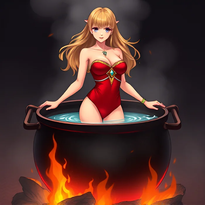 Beauties in boiling water - Bathing, Swimsuit, Girls, Anime, Art, Boiler, Boiling water, Neural network art