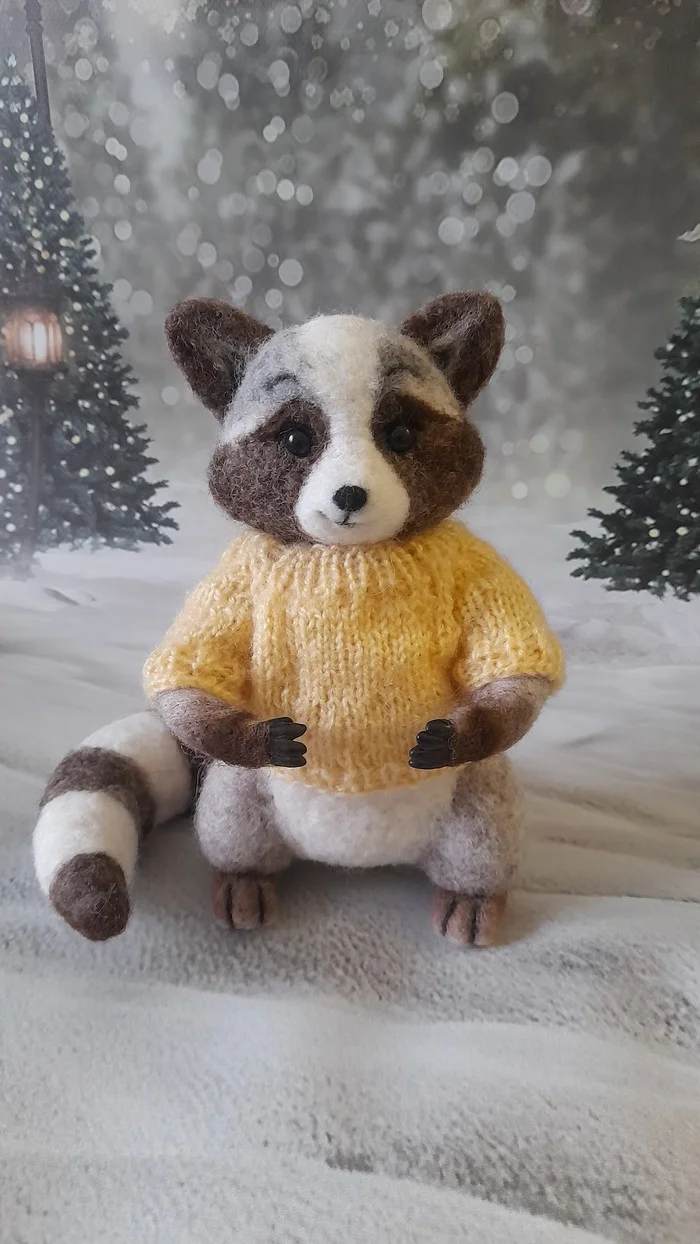 Raccoon - My, Raccoon, Dry felting, Wool toy, Handmade