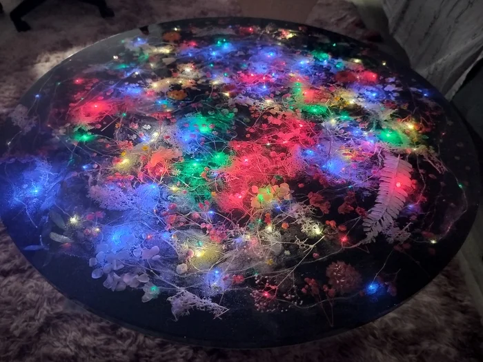 Tabletop with backlight - My, Epoxy resin, Table, Longpost, With your own hands