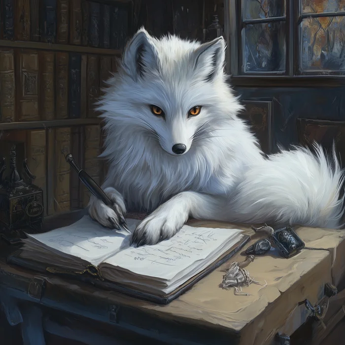 Scribe - My, Neural network art, Нейронные сети, Wordplay, Pun, Humor, Midjourney, Absurd, Images, Arctic fox, Letter, Write, Animals, Strange humor