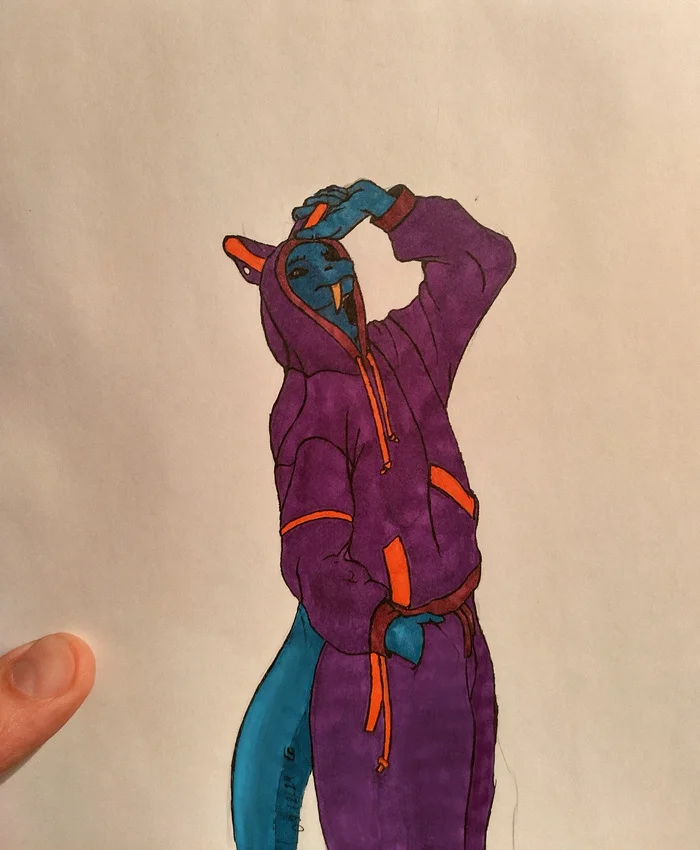 Fashionable hoodie - My, Painting, Gudvinart, Alcohol markers, Furry, Longpost