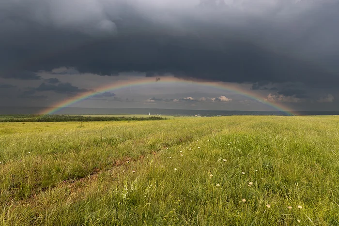 Distant Rainbow - My, Steppe, Rostov region, Landscape, Rainbow, Double Rainbow