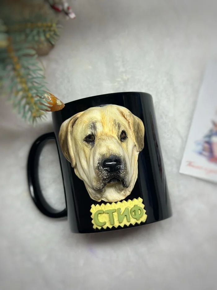 Portrait mug - My, Needlework without process, Mug with decor, Pets, Polymer clay, Homemade, New Year, beauty, Presents, Surprise, Longpost