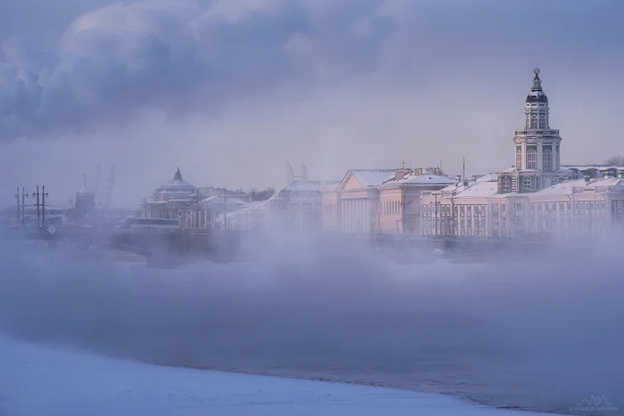 Frosty morning on the Neva - My, The photo, Beautiful view, Morning, Town, Saint Petersburg, Neva, Fog, dawn, Kunstkamera