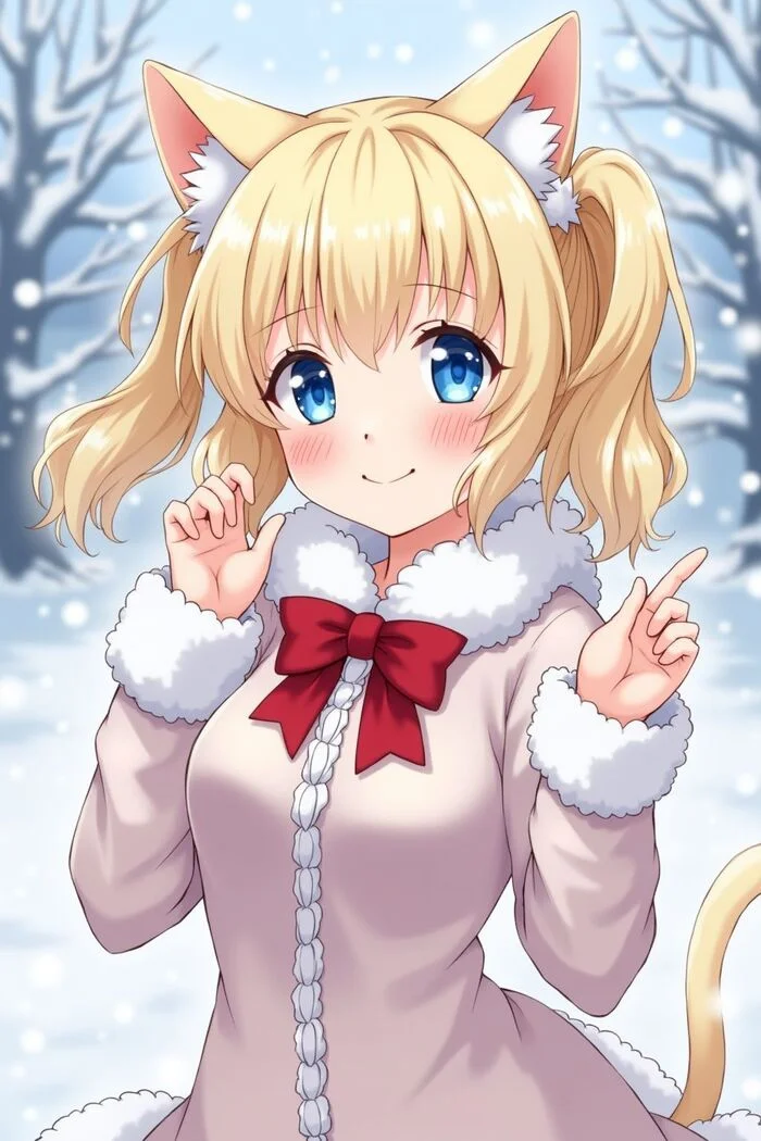 And the New Year is getting closer - My, Anime, Anime art, Stable diffusion, Neural network art, Loli, Neko, New Year, 2025, Longpost