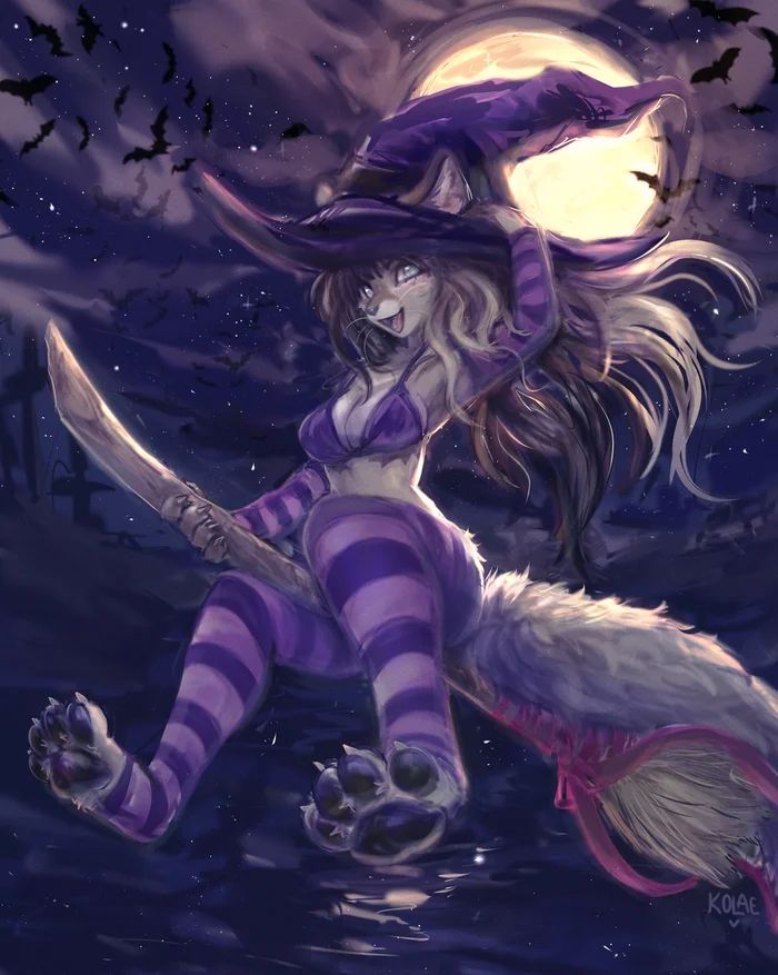 Full moon - Furry, Anthro, Art, Furry feline, Kolae