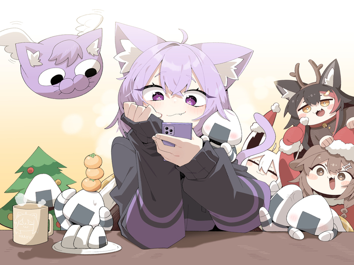  Hololive, Virtual YouTuber, Nekomata Okayu, Inugami Korone, Shirakami Fubuki, Ookami Mio, Anime Art, 