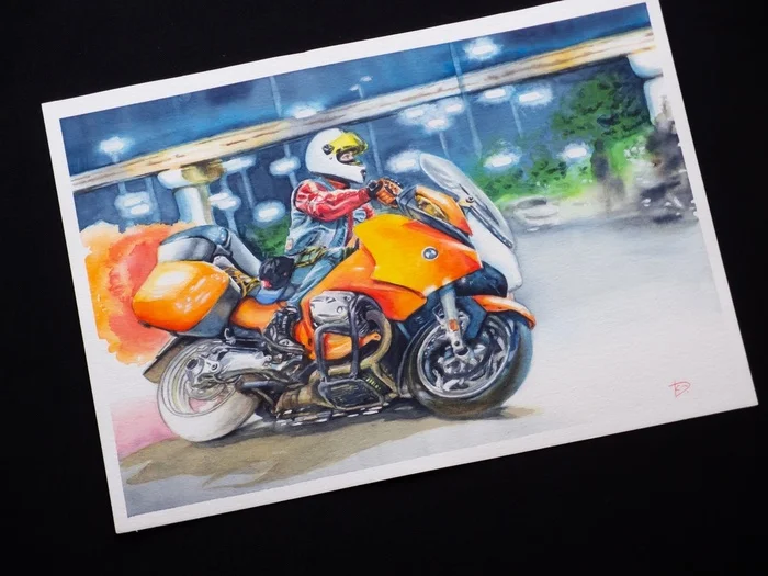 Post #12127161 - My, Painting, Watercolor, Drawing, Motorcyclists, Moto, Vertical video, Presents, Video, Longpost