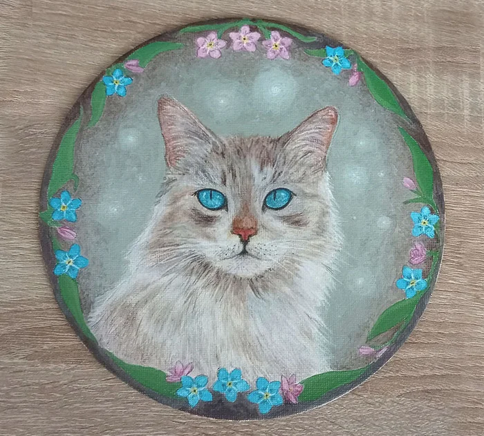 Forget-me-not - My, cat, Art, Animals, Painting, Acrylic, Animalistics