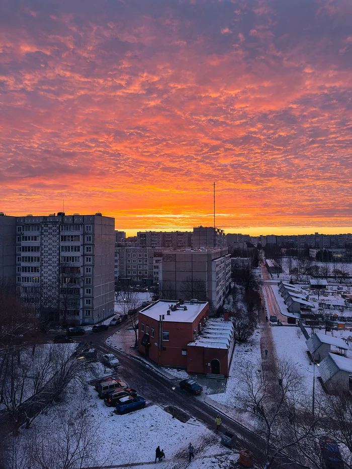 Sunrises are rare in winter - My, The photo, dawn, Morning, Obninsk, Town, Winter