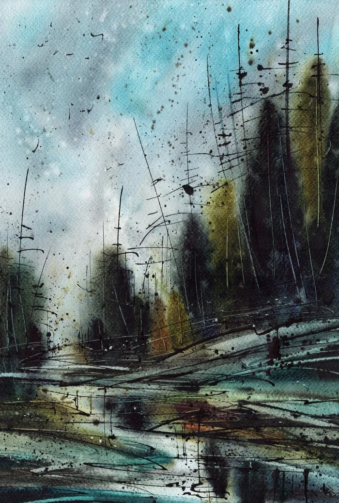 Gray days... - My, Watercolor, Paper, Drawing, Landscape