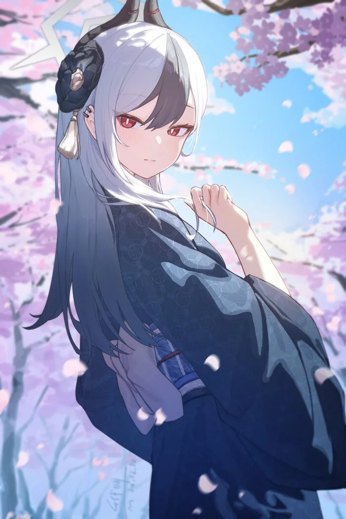 Post #12124988 - Anime, Anime art, Girls, Games, Blue archive, Onikata Kayoko, Kimono, Girl with Horns, Sakura