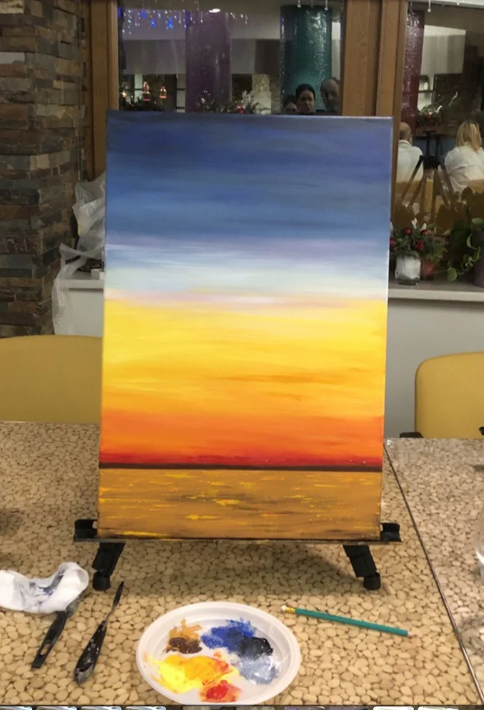 Post #12132158 - My, Author's painting, Painting, Painting, Canvas, Acrylic, Sunset, Sea, Longpost