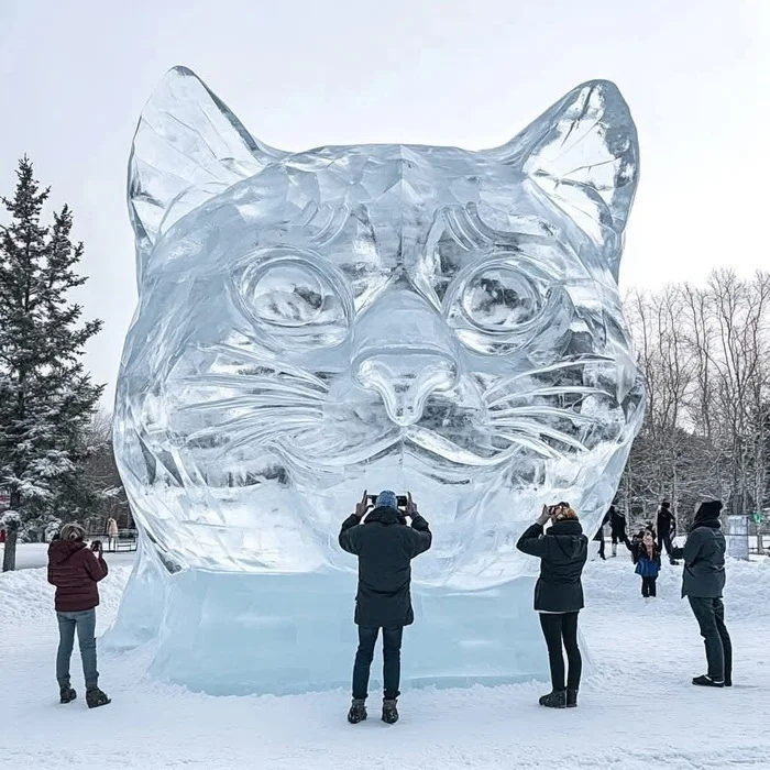 Post #12132381 - cat, Sculpture, Ice, Neural network art, Ice sculpture