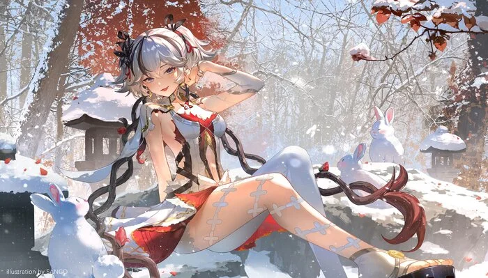 Post #12134643 - Anime, Anime art, Camellya (Wuthering Waves), Wuthering Waves, Snow, Girls, Hare, Art