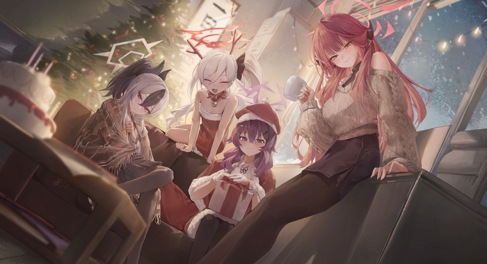 Christmas Benri Yashikku 68 Blue Archive, Rikuhachima Aru, Onikata Kayoko, Igusa Haruka, Asagi Mutsuki, Anime Art, Game Art, , , 