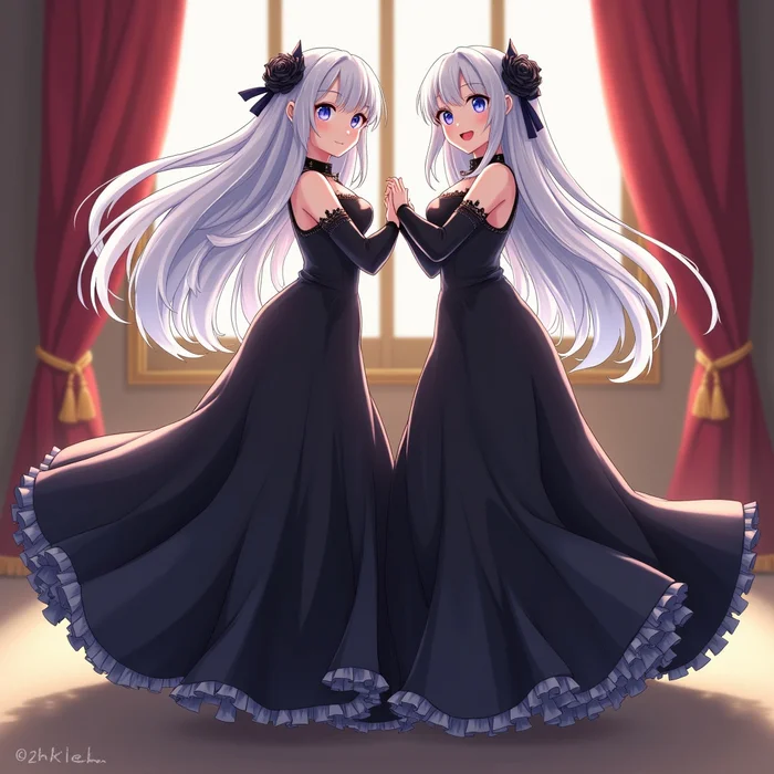 Post #12140954 - My, Anime, Anime art, Stable diffusion, Neural network art, White hair, Girls, The dress