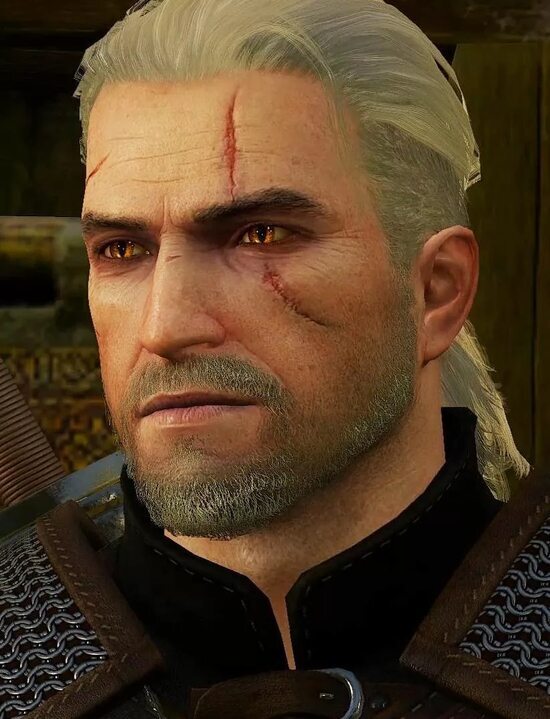 Шрам на лице Геральта. Когда он охотился на куролиска из Спаллы. Это произошло в 1269 году, когда Геральт гнался за Дикой Охотой.