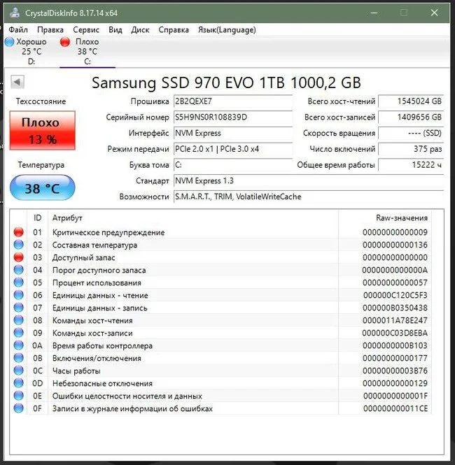 Samsung 970 EVO NVMe drive in read mode - My, SSD, Samsung, Help, Text