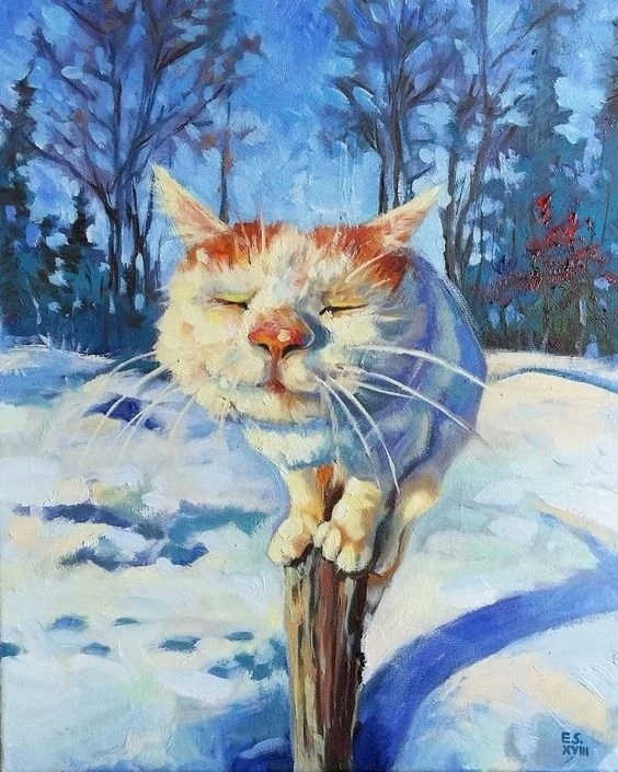 March Cat - cat, Drawing, Snow