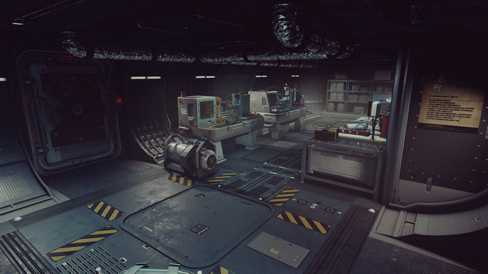 Из 2х2 хранилища можно попасть в мастерскую (Хоуптех), в которой расположен стыковочный док (красно-белая дверь)