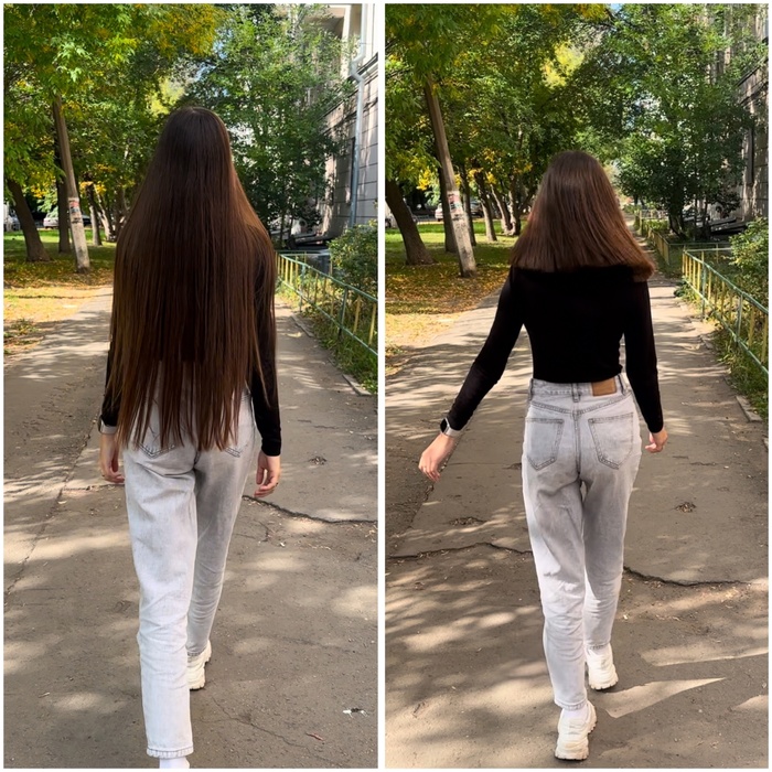 Длина волос до и после