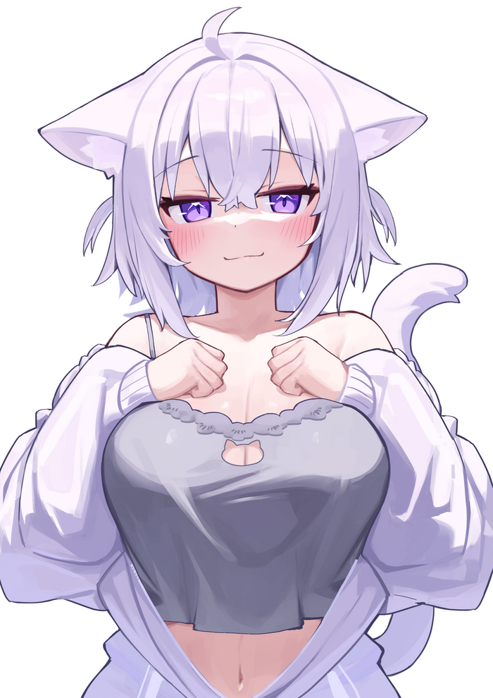 Okayu Anime Art, , Virtual YouTuber, Hololive, Nekomata Okayu, Deaver, Animal Ears, 