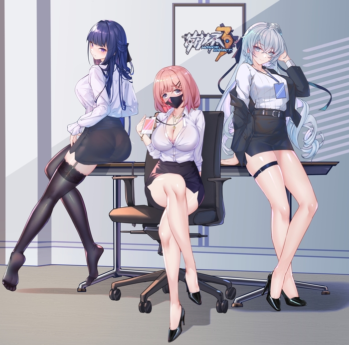   Anime Art, , Honkai Impact, Bronya Zaychik, Raiden Mei, Timido Cute, Office lady, 