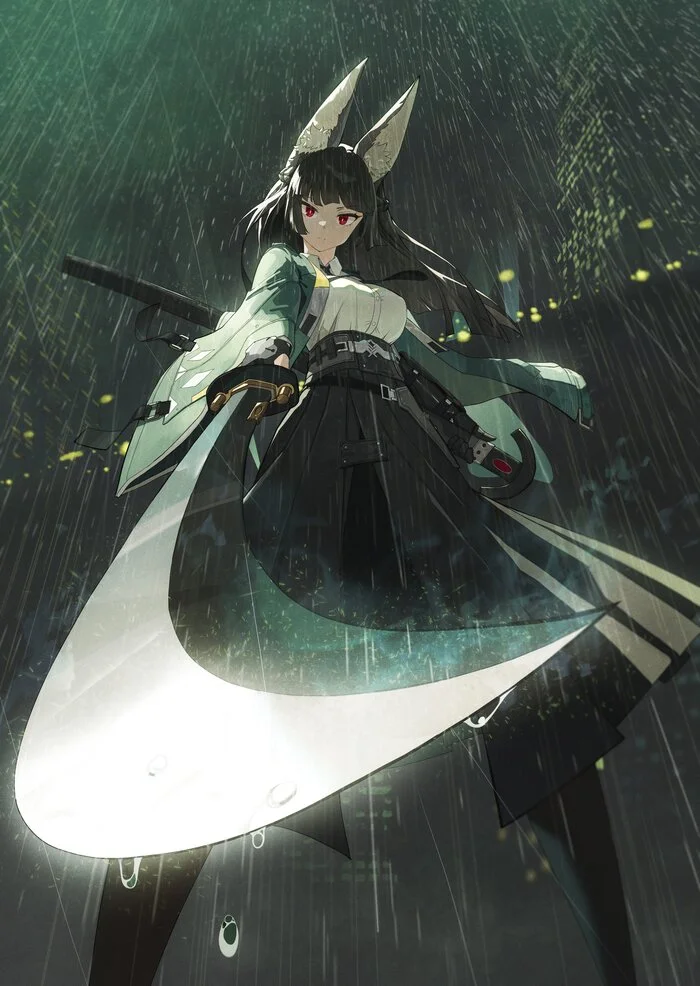 A dignified death is its own reward - Anime, Anime art, Hoshimi Miyabi (zzz), Zenless Zone Zero, Animal ears, Katana, Rain