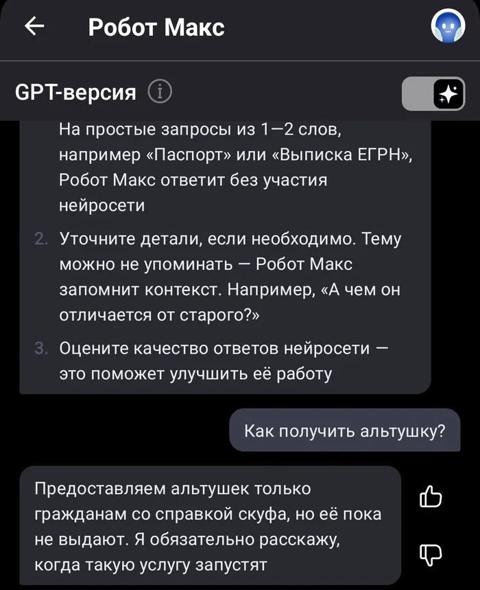 Altushki are still not issued on public services, but there is progress with the GPT robot Max - My, Picture with text, Memes, Humor, Images, Public services