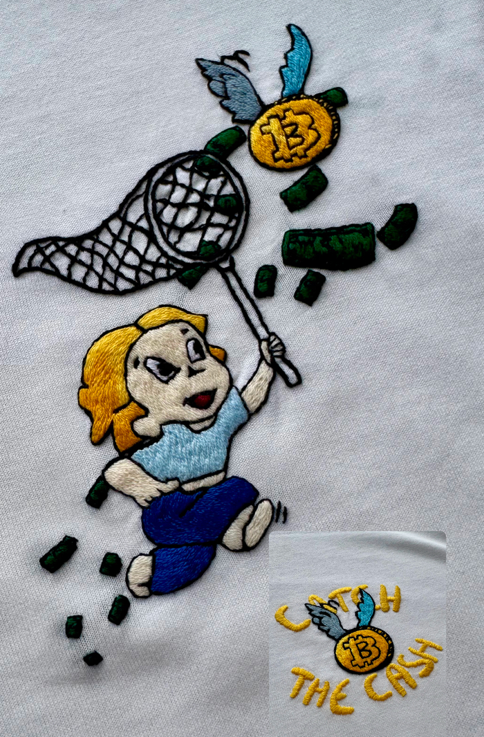Биткоин ннннада? ручная вышивка на футболке