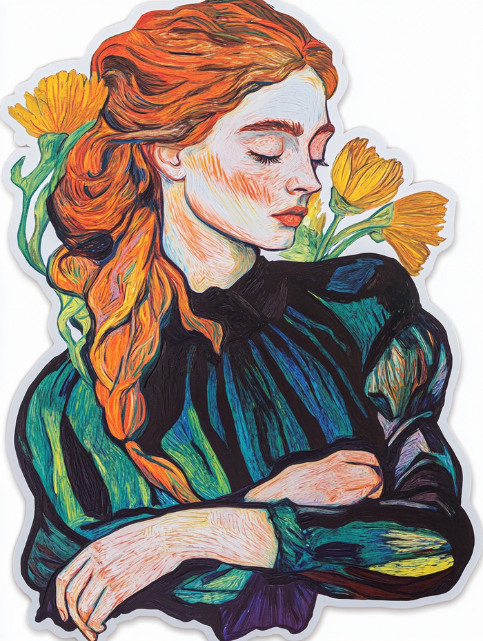 cut sticker girl Vincent van Gogh --ar 3:4 --stylize 50 --v 6.1