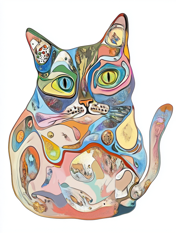 Cut sticker colored cat Salvador Dal&#xED; --ar 9:16 --stylize 50