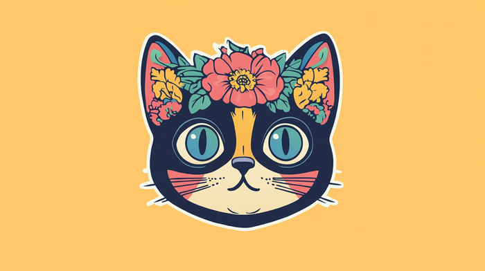 art cut sticker character funny cat by Frida Kahlo --ar 16:9 --stylize 50 --v 6.1