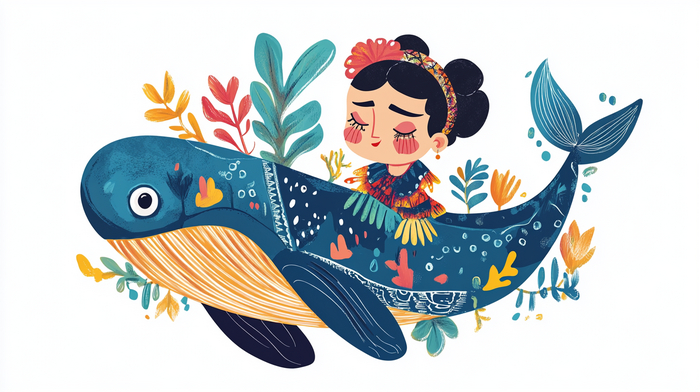 art cut sticker character whale by Frida Kahlo --ar 16:9 --profile klledyu --stylize 15 --v 6.1