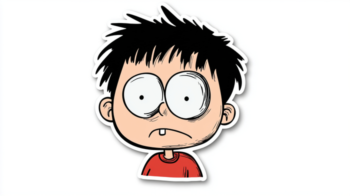 Cut sticker by Bill Amend depicting (a comic strip character), flat colors, expressive lines --s 15 --v 6.1