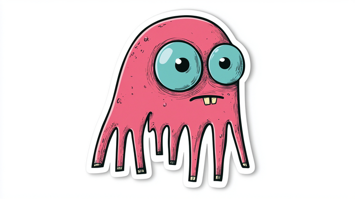 Allie Broshs die-cut sticker depicting (subject), isolated background --style raw --s 34