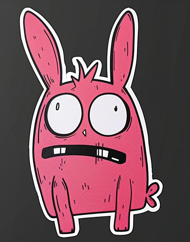 Allie Broshs cut sticker funny rabbit, meme, funny scenes, comics, vivid, detailed, characters, fine lines --stylize 125 --style raw --v 6.1