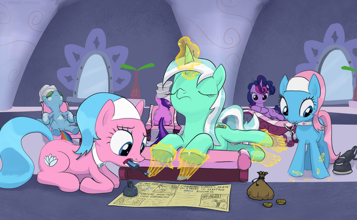   My Little Pony, Ponyart, Lyra Heartstrings, Lotus Blossom, Aloe, Twilight Sparkle, Rainbow Dash, Ciborgen