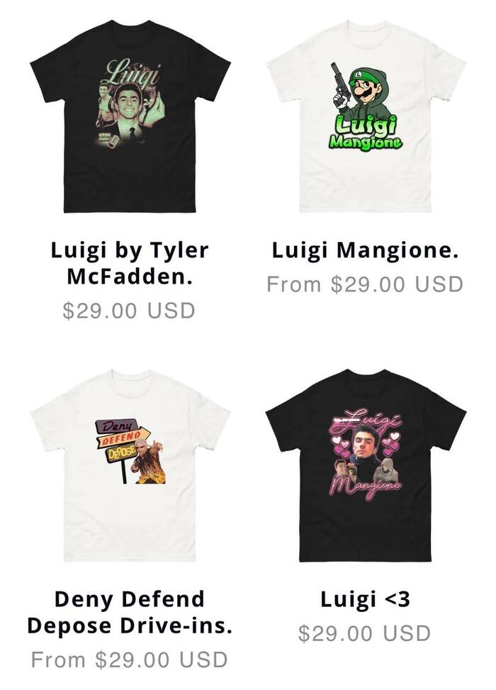 Футболки с именем и изображением Луиджи Манджоне продают по $29.