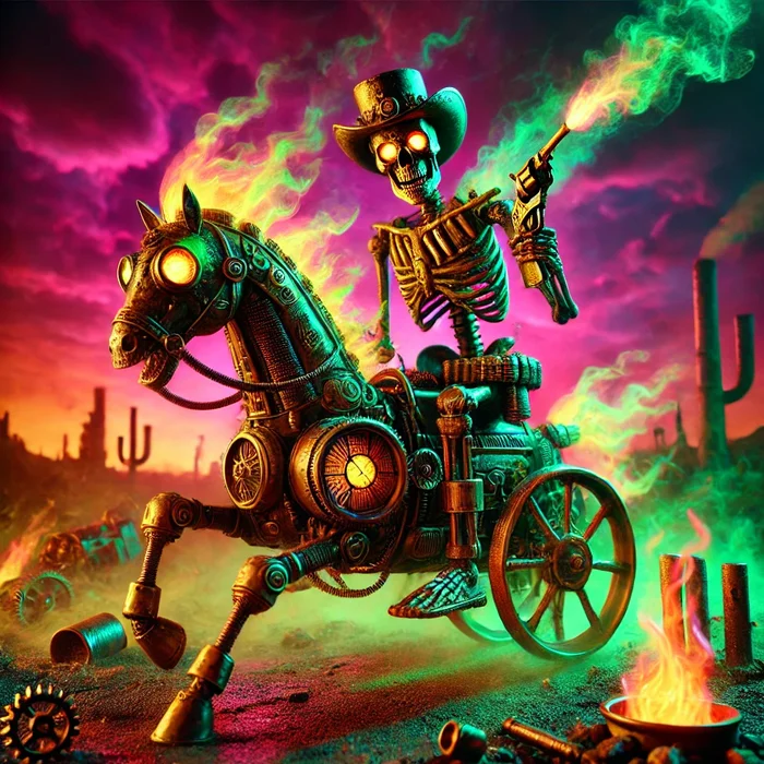 The picture turned out funny - My, Images, Neural network art, Skeleton, Horses, Apocalypse