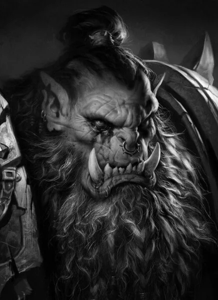 Polishing and cleaning of fangs please - Fantasy, Orcs, Black and white