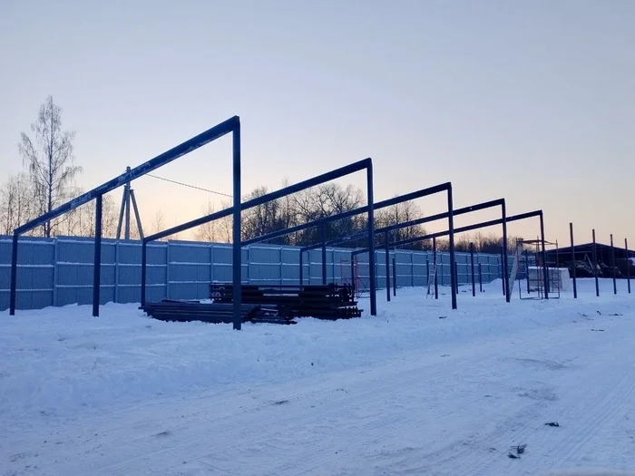Construction of a car service garage 12x60x4.5m (from design to construction, sequence of works..) - My, Building, Home construction, Garage, Metal structures, Longpost, Builders, Heating, Installation of heating systems, Video, Vertical video